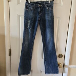 Wrangler Rock Jeans Women Size 1X34 Ultra Low Rise Bootcut Denim Distressed Y2K
